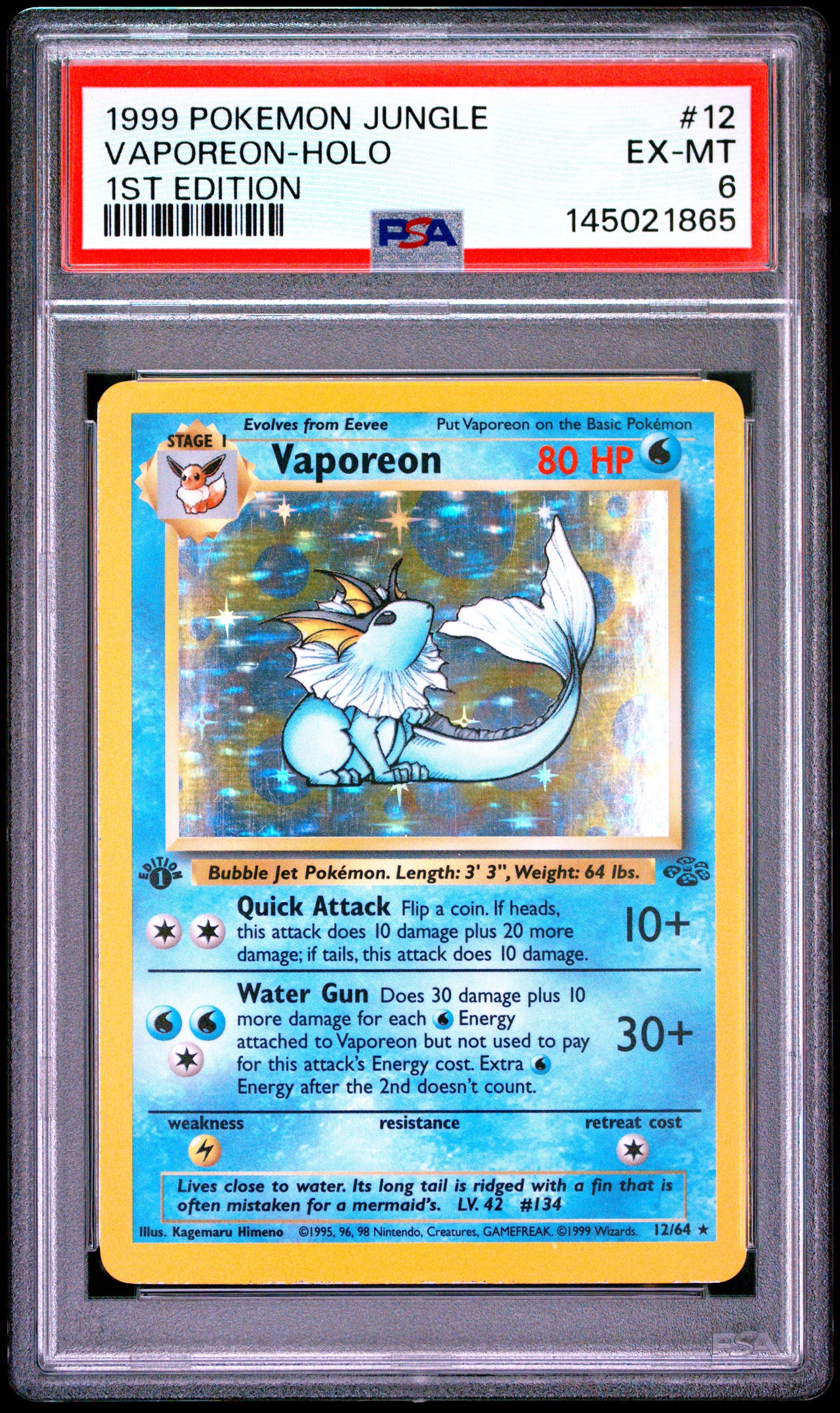 Vaporeon 1st ed. #12 | PSA 6 | Jungle