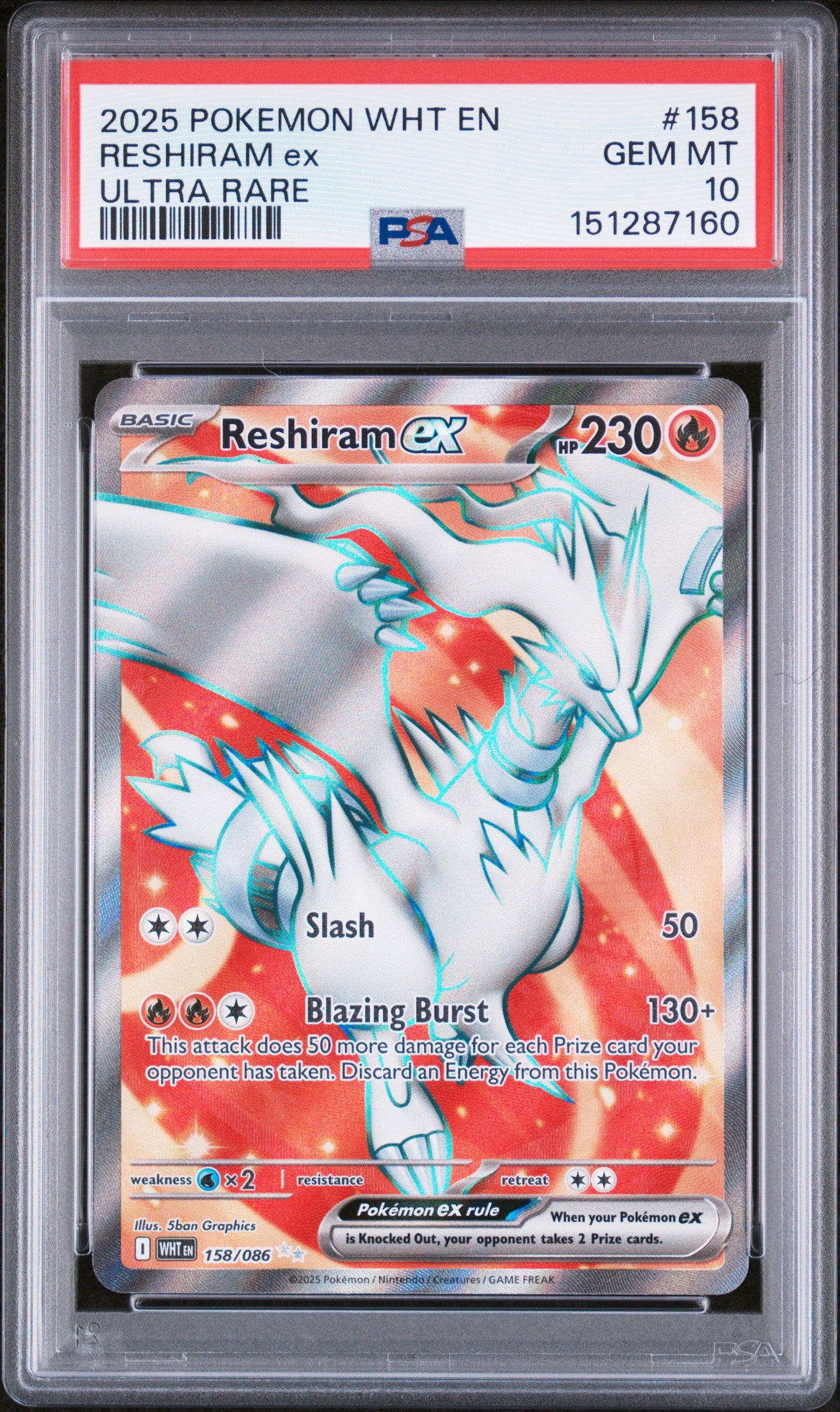Reshiram #158 | PSA 10 | White Flare